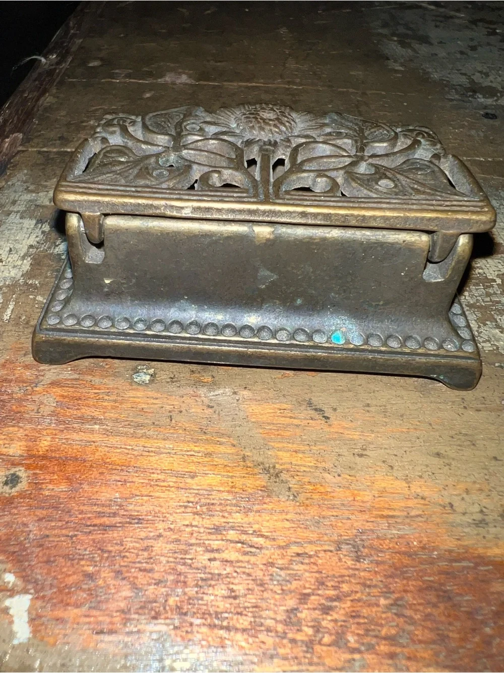 Vintage Art Nouveau Ornate Rolled Stamp Holder  in Antique Brass